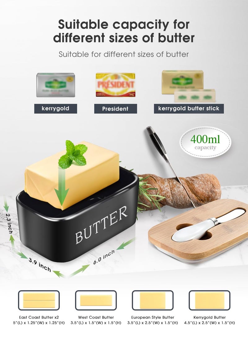 AISBUGUR Butter Dish with Lid: Large Butter Dish for Countertop - Ceramic Butter Keeper Container with Knife and High-Quality - Silicone Sealing Butter Box for Home Decor Good Kitchen Gift Black - Image 2
